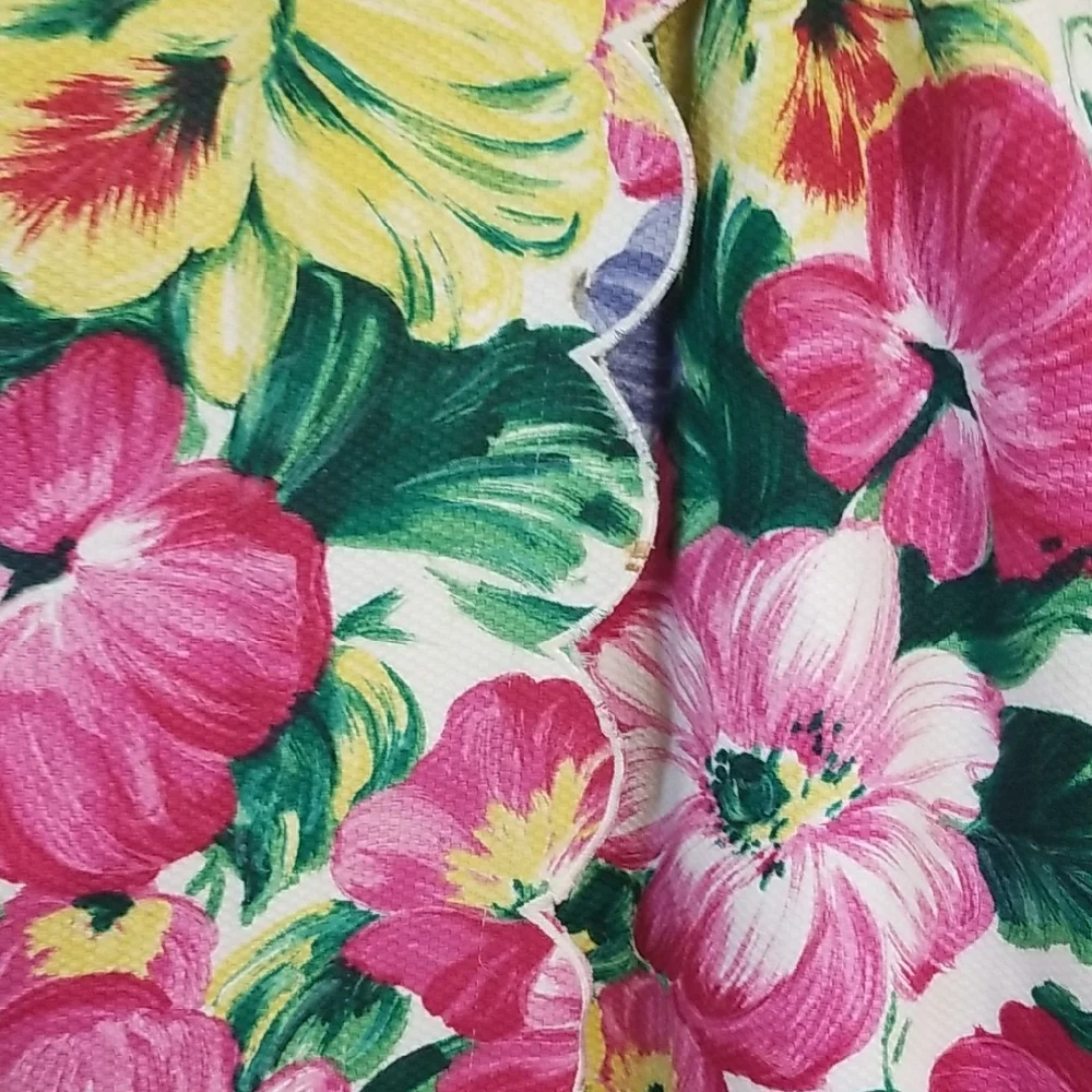 Vintage J. McLaughlin Scalloped Hem 100% Cotton Floral Feminine Midi Skirt Sz 14